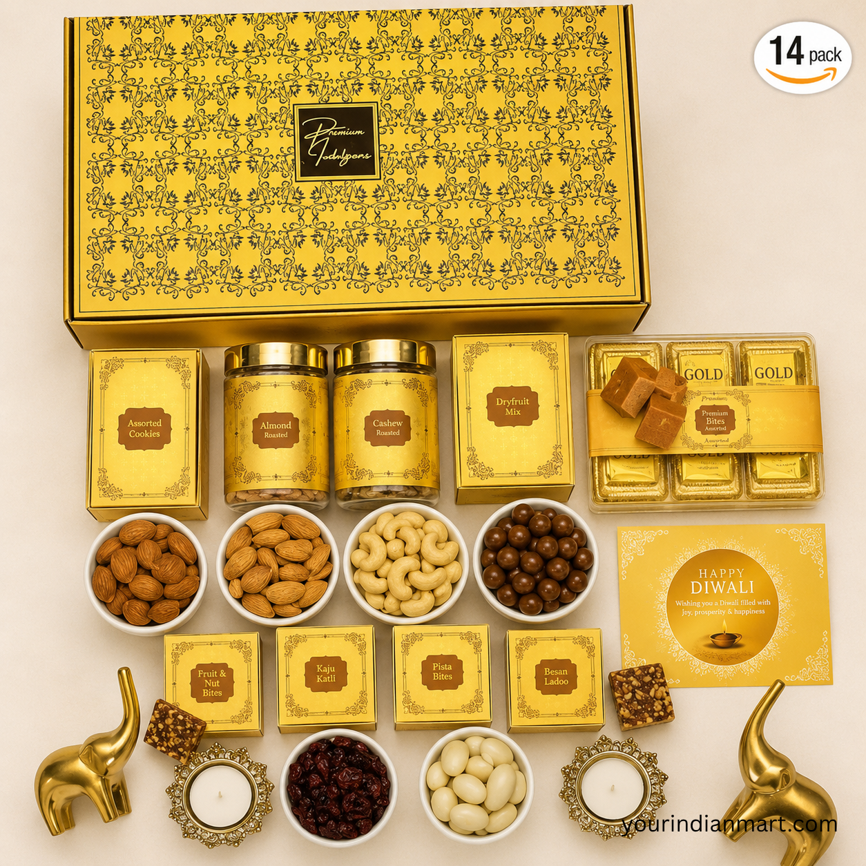 Diwali Gift Hamper (mithai and Diya and Dryfruit) for Home Puja and Festive Use