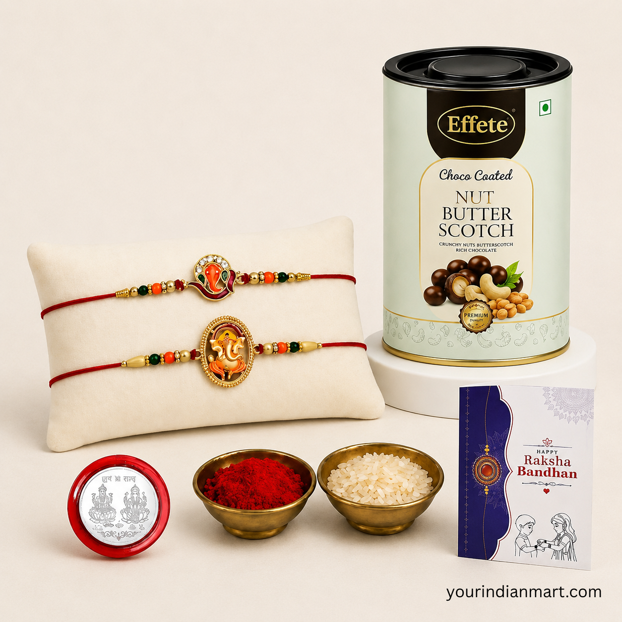 Rakhi and Chocolate and Card Combo for Home Puja and Festive Use