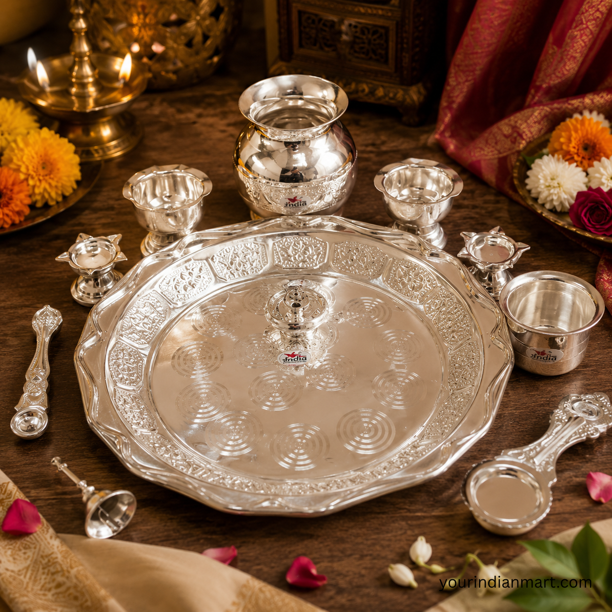 Decorated Pooja Thali Set for Festive Rituals - Image 2
