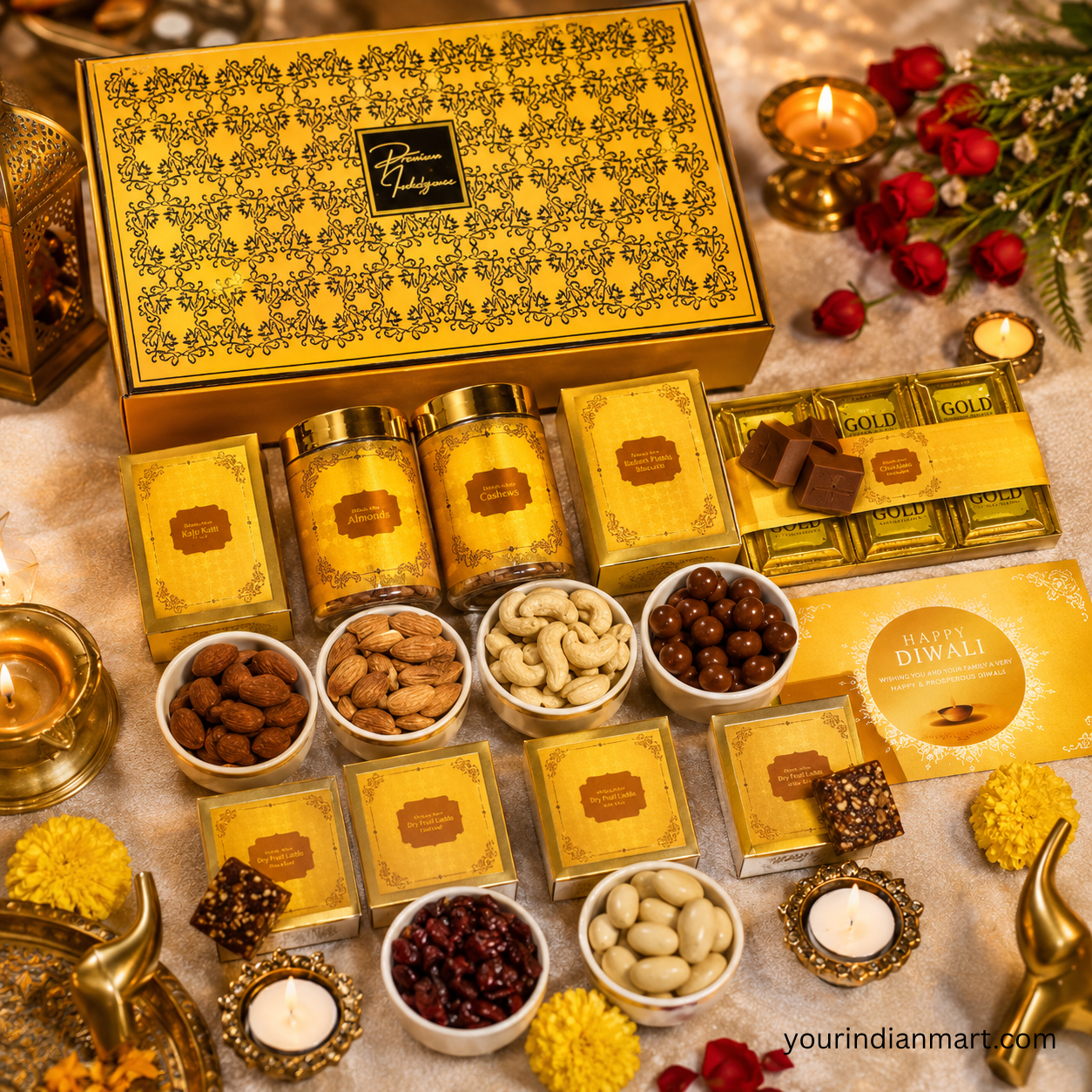 Diwali Gift Hamper (mithai and Diya and Dryfruit) for Home Puja and Festive Use - Image 2