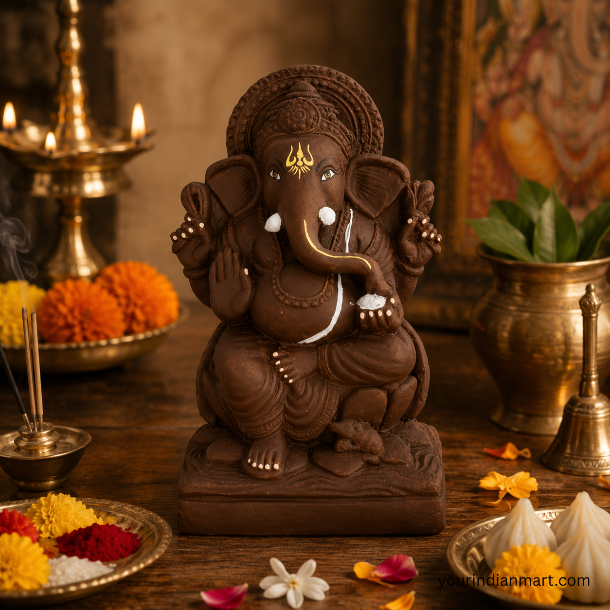 Eco-Friendly Ganesh Clay Idol for Festival Decor - Image 2