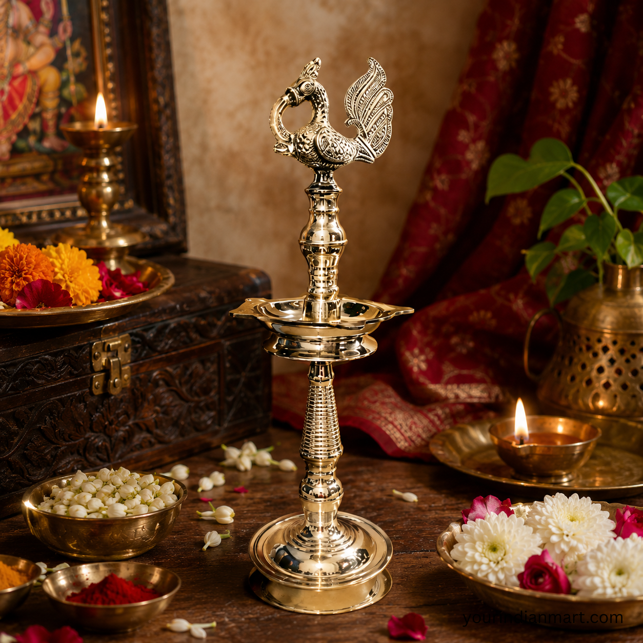 Kuthu Vilakku Tamil Brass Lamp for Home Puja - Image 2