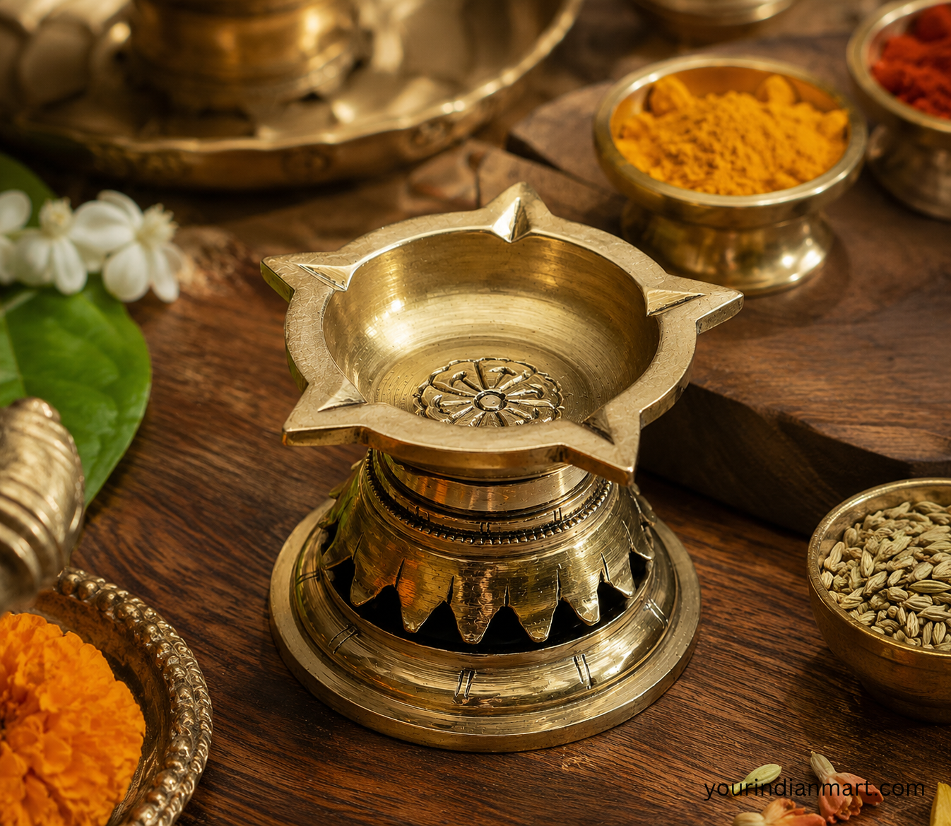 Traditional Brass Diya Set of 5 for Home Puja - Image 2