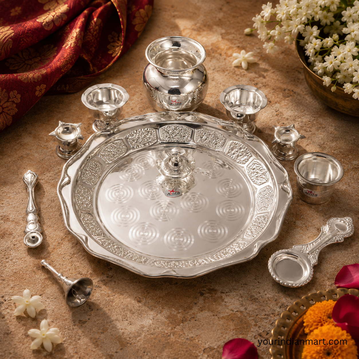 Decorated Pooja Thali Set for Festive Rituals - Image 3