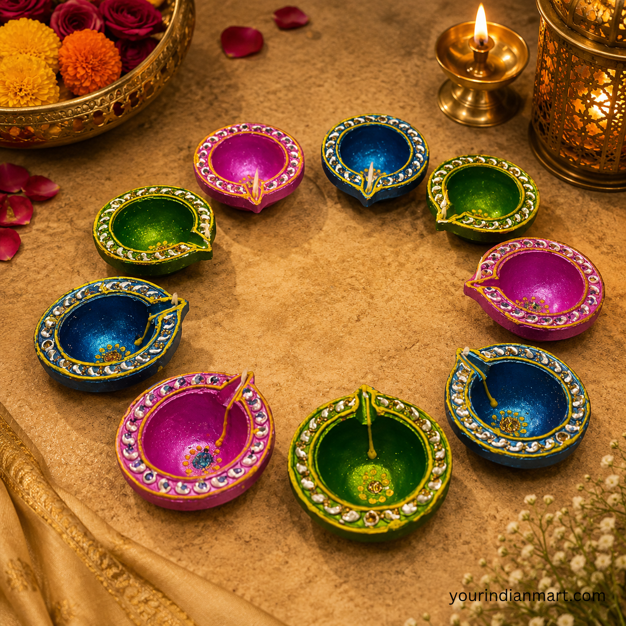 Handmade Terracotta Diya Set of 12 for Diwali - Image 3