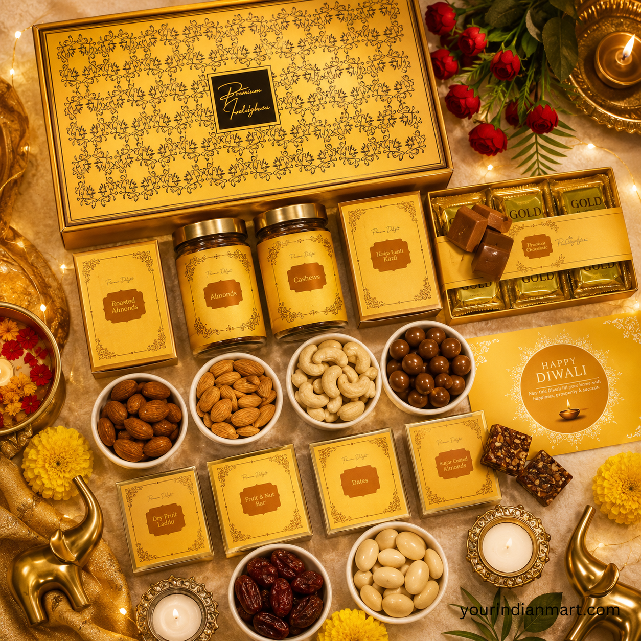 Diwali Gift Hamper (mithai and Diya and Dryfruit) for Home Puja and Festive Use - Image 3
