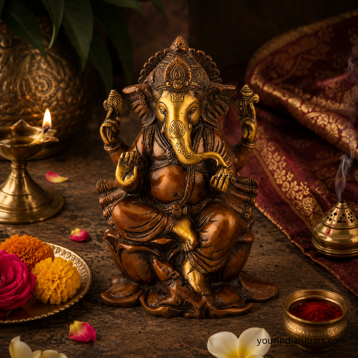 Brass Ganesh Idol for Home Temple Decor - Image 3