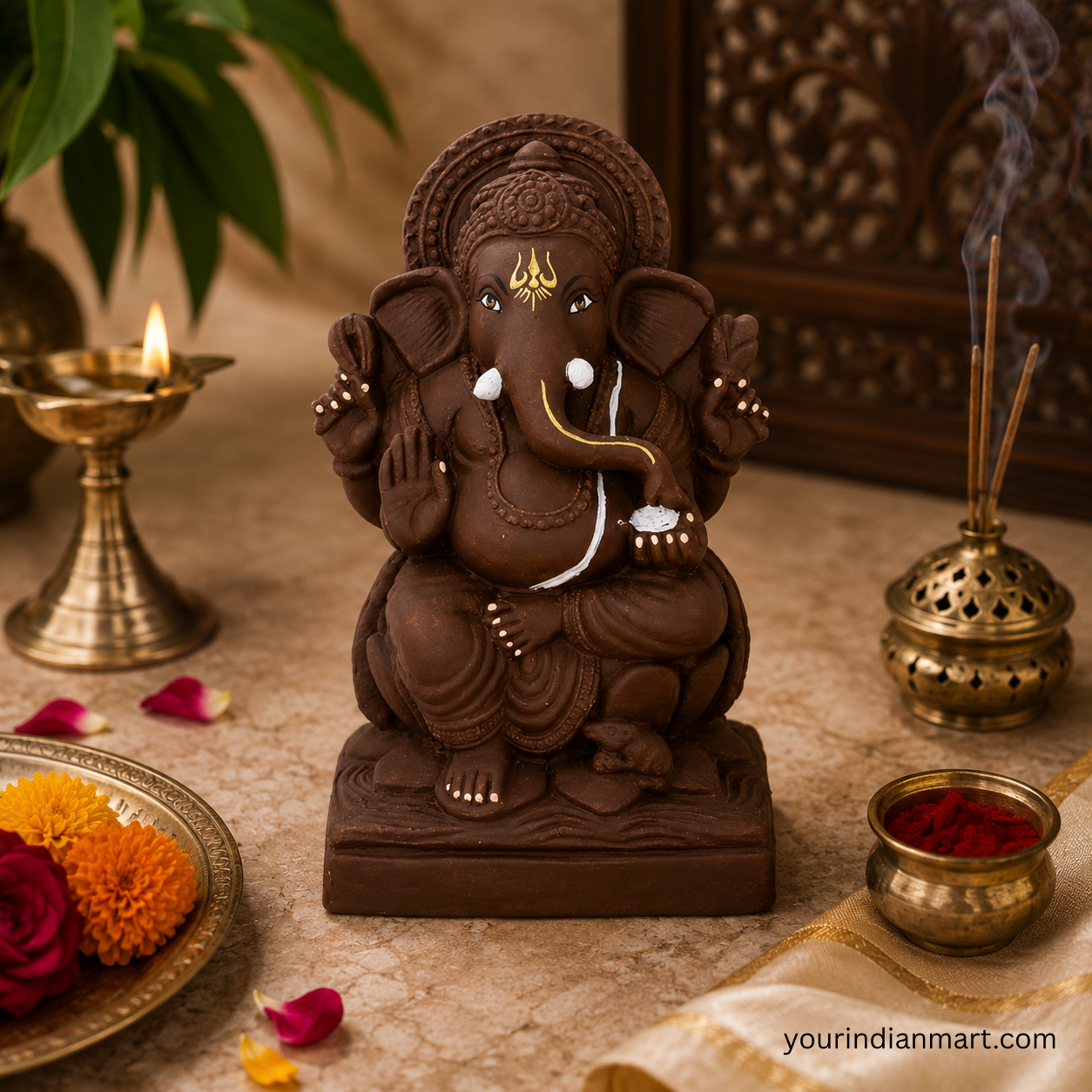 Eco-Friendly Ganesh Clay Idol for Festival Decor - Image 3