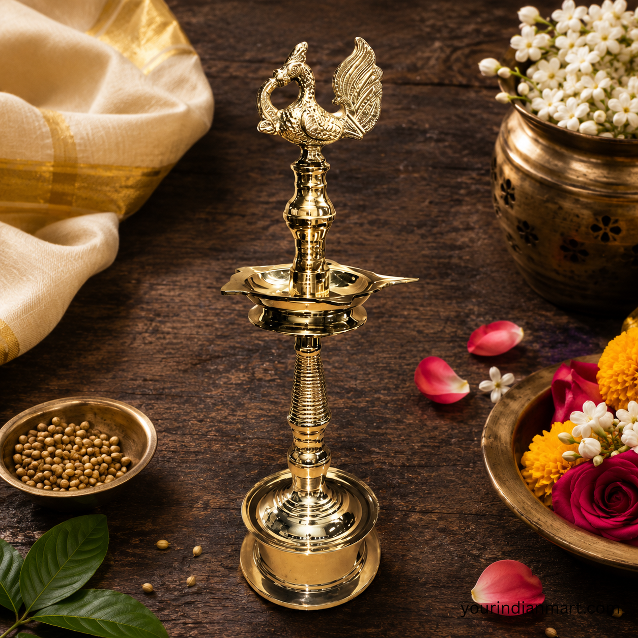 Kuthu Vilakku Tamil Brass Lamp for Home Puja - Image 3