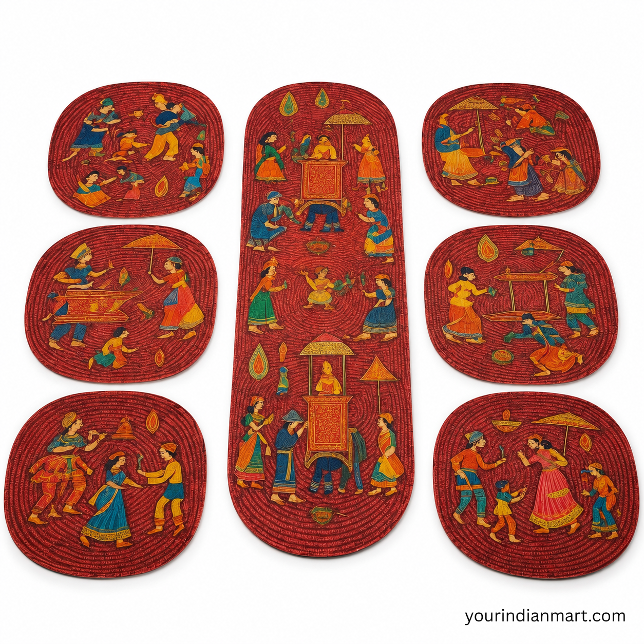 Block Print Coasters and Table Runner Set