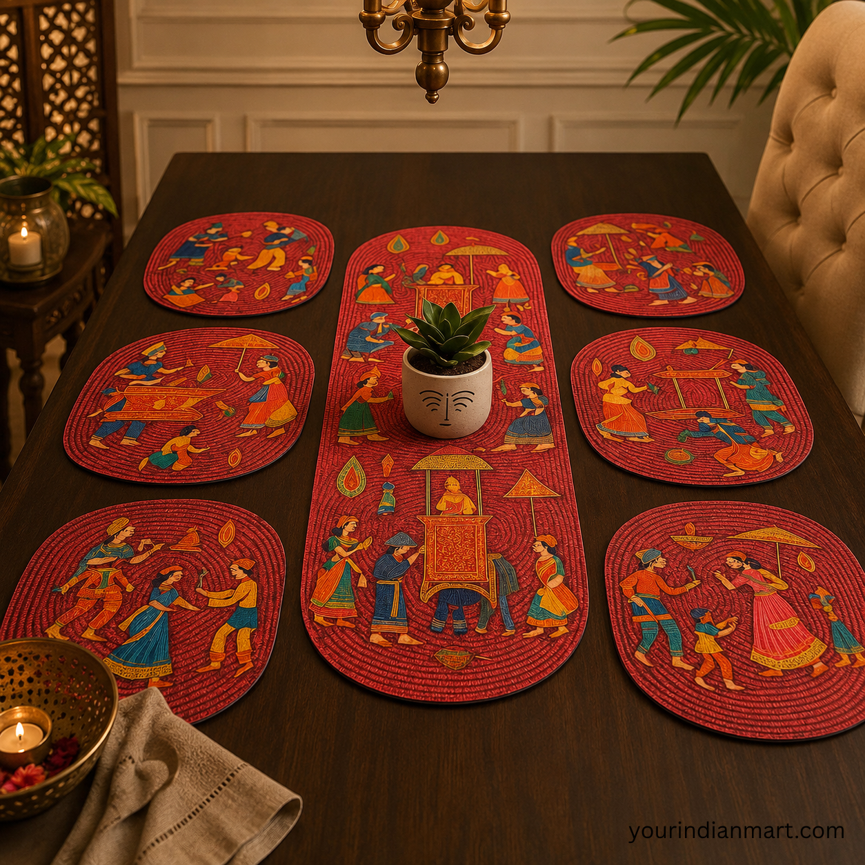 Block Print Coasters and Table Runner Set - Image 3