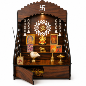 Wooden Temple for Home — Big Size Mandir with LED Light & Storage