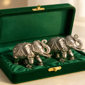 999 Pure Silver Plated Elephant Idol Pack of 2 (Vastu)