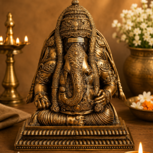 Lotus Engraved Brass 5-inch Nandi Cow Idol over Base