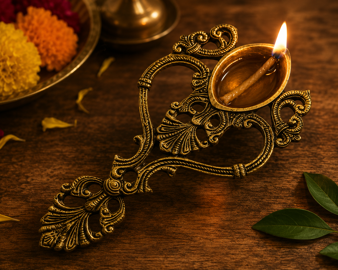 Premium Brass Diya Oil Lamp - Image 2