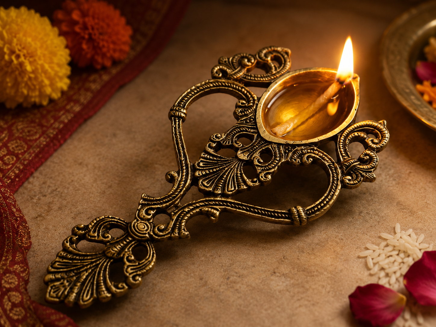 Premium Brass Diya Oil Lamp - Image 3