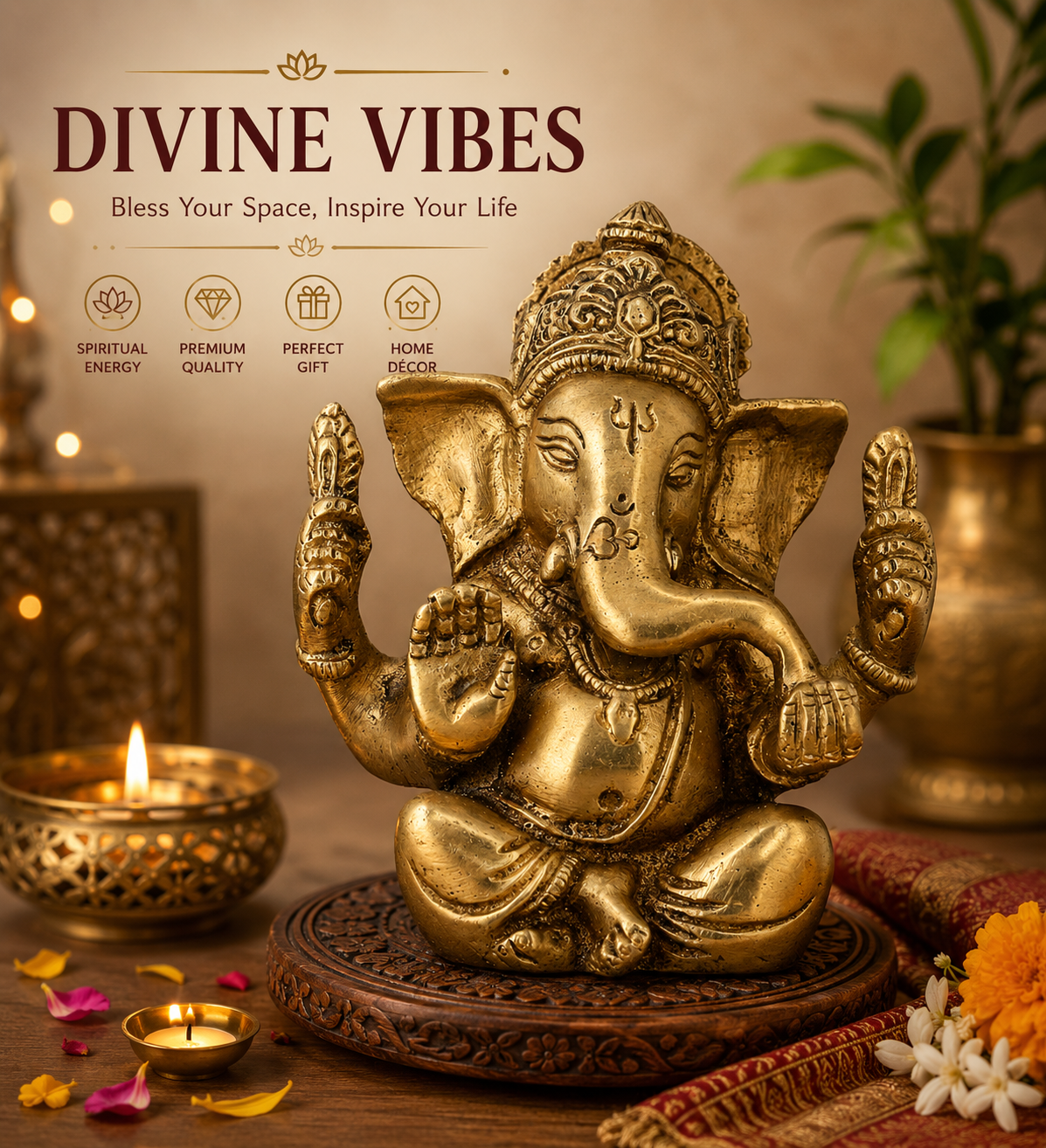 Brass Ganesh Idol - Image 2