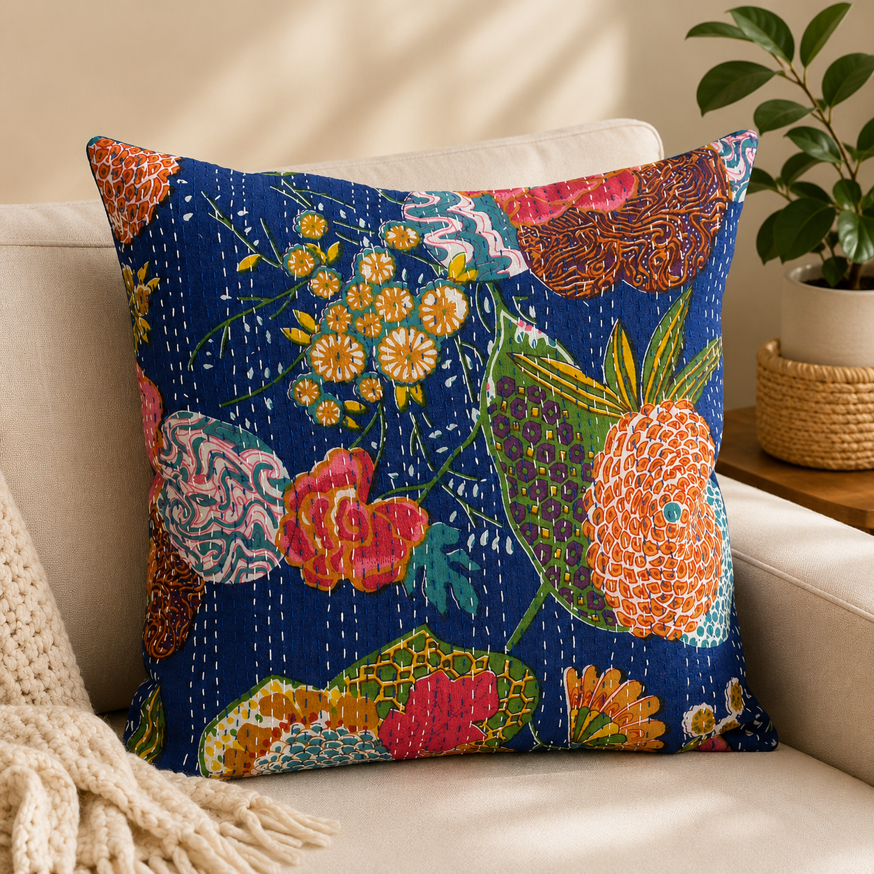 Kantha Printed Throw Cushion