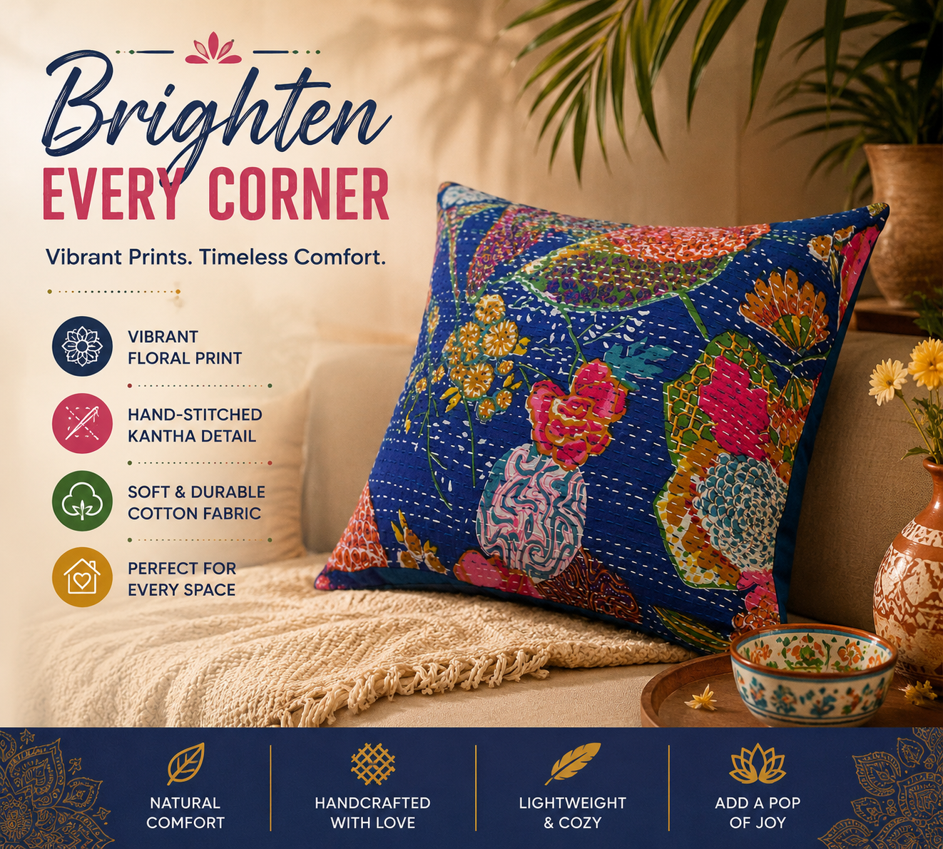 Kantha Printed Throw Cushion - Image 3