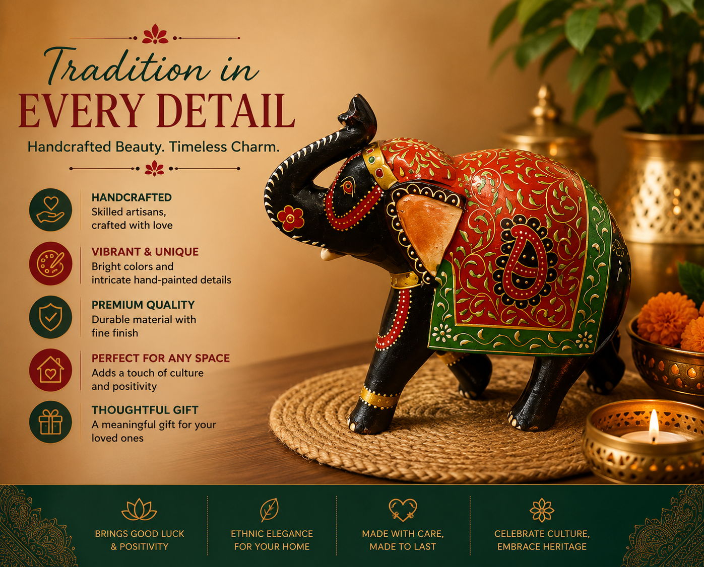 Handcrafted Wooden Elephant Figurine - Image 2