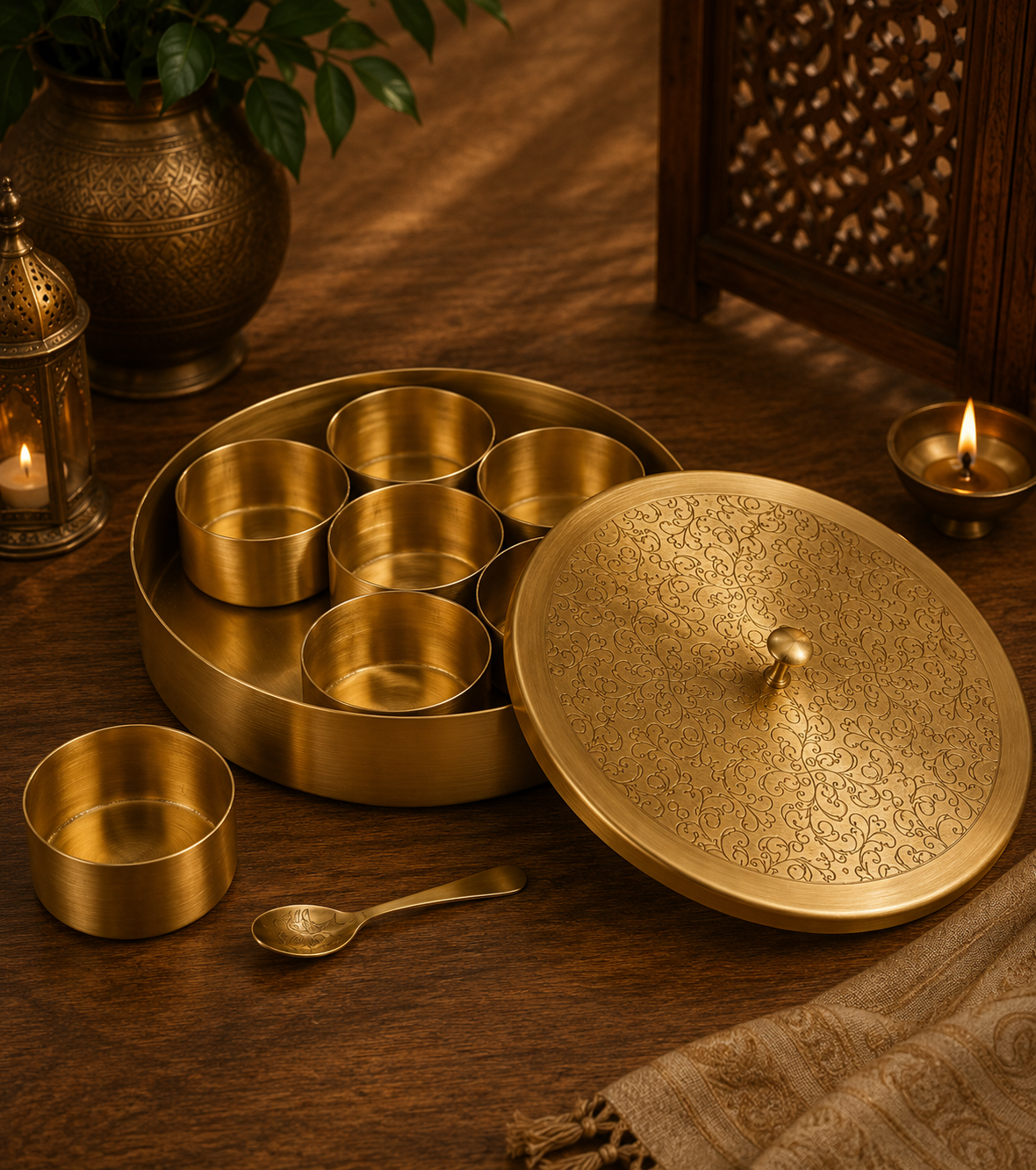 Brass 7-Jar Spice Box Masala Dani - Image 3